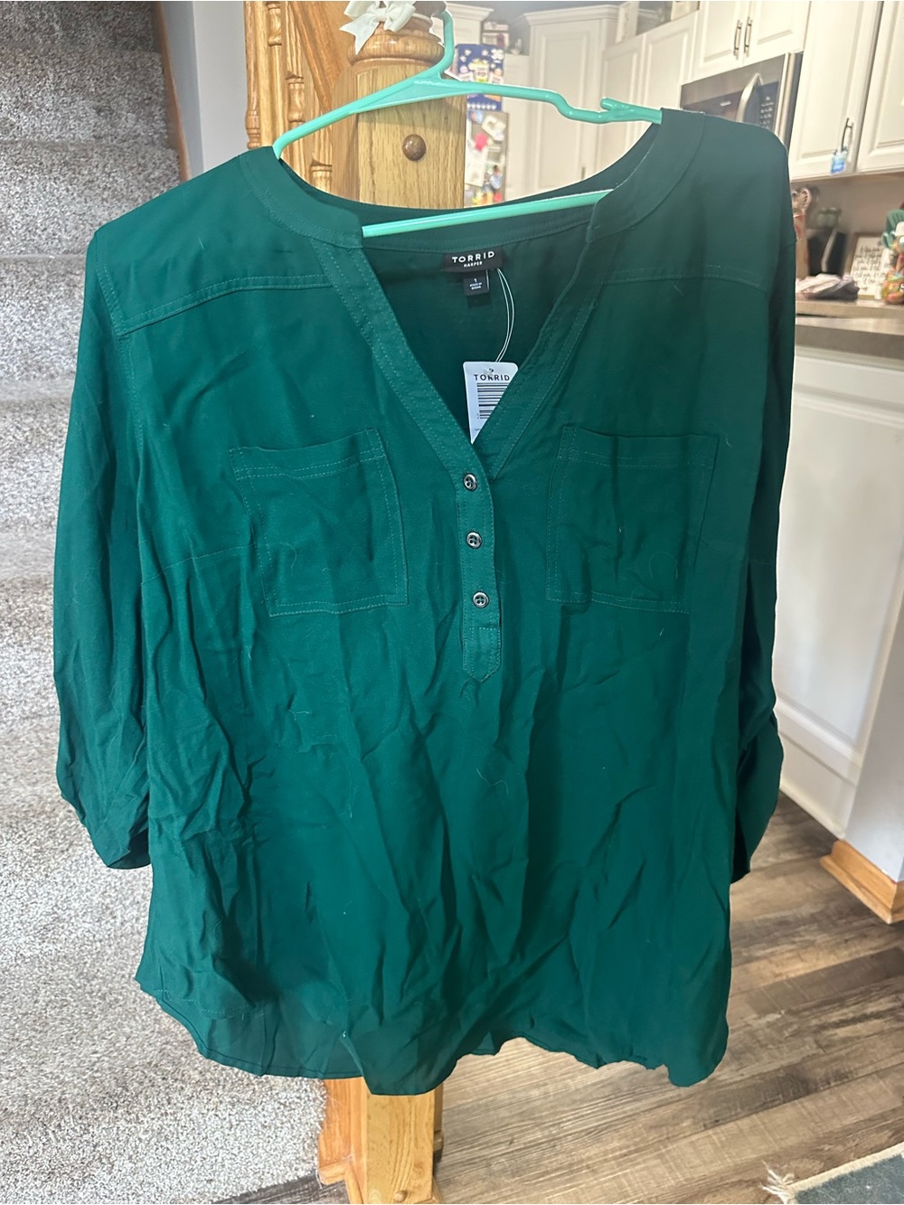 torrid Deep Green Henley Tunic with Chest Pockets